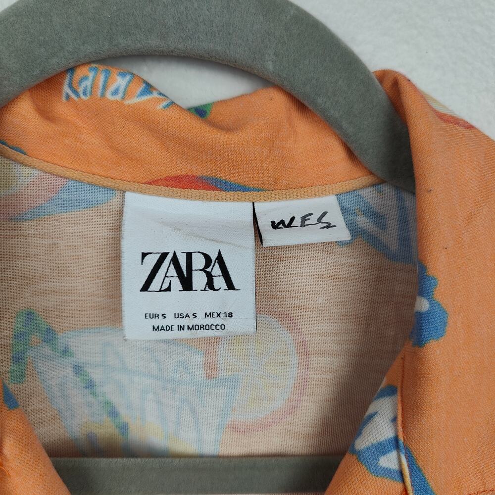 ZARA Wes Robinson Button Down Shirt Mens Small Orange Party AOP Camp - Picture 4 of 5